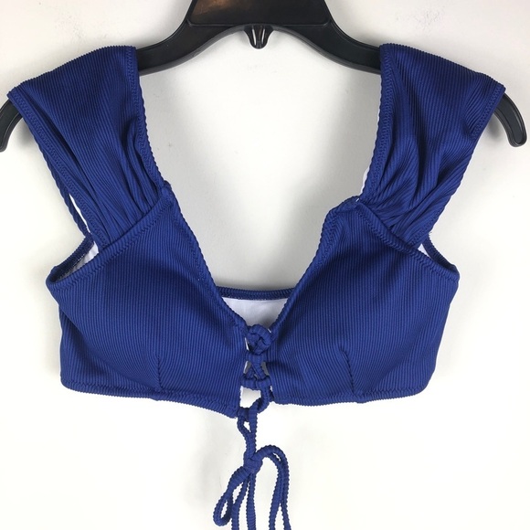 Cupshe Lace Up Bikini Swim Top Blue Small - Picture 1 of 7
